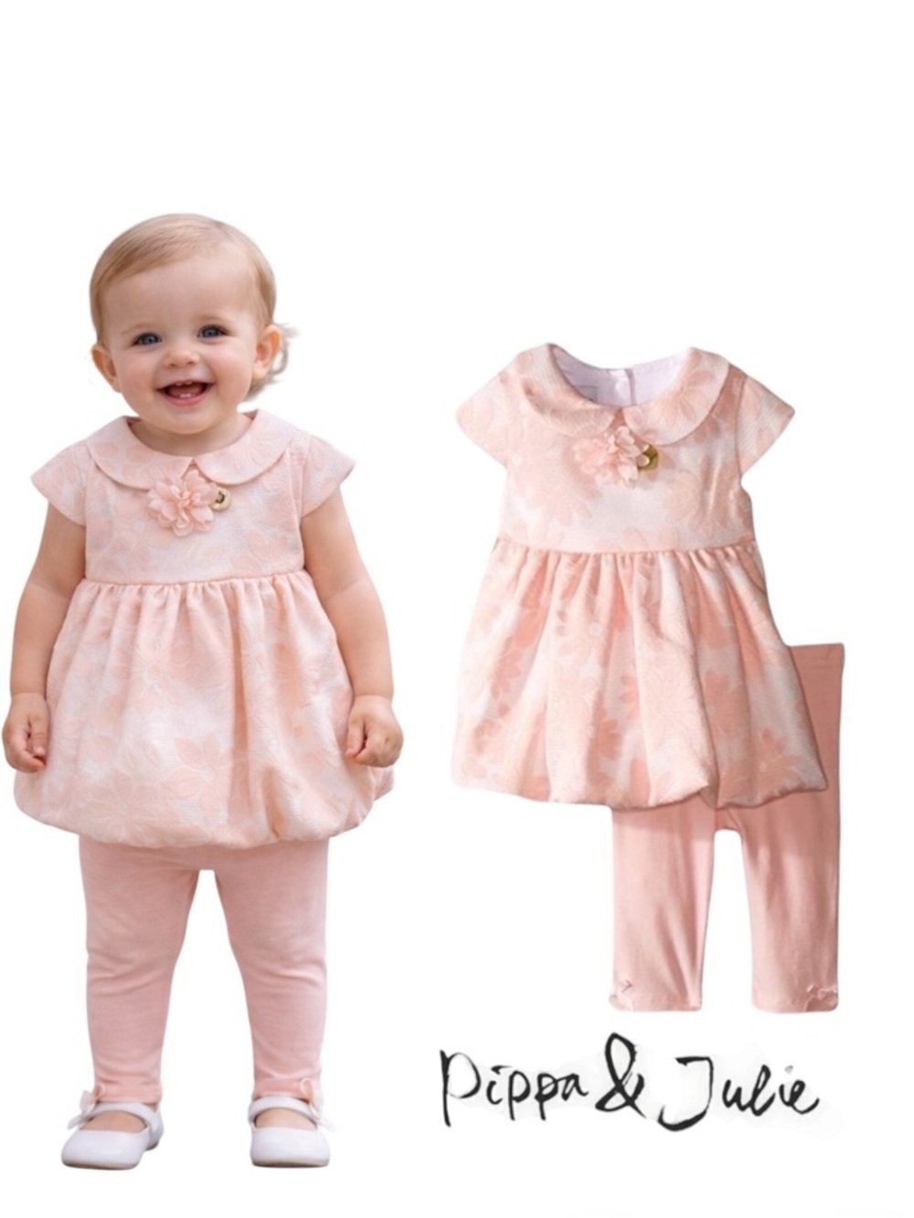 Pippa & Julie Peach Floral Bubble Tunic Legging Set NWT Size 12M
